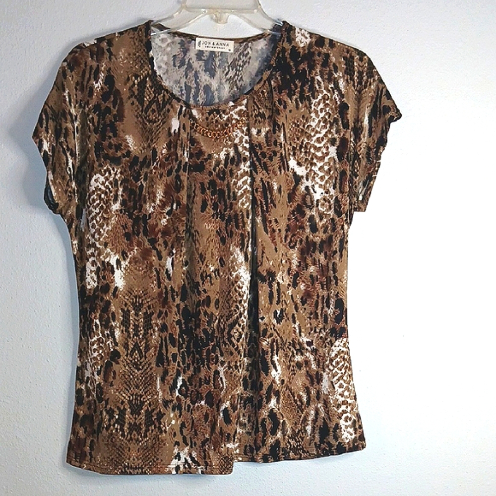 Jon & Anna Brown and Tan Fitted Short Sleeve Blouse